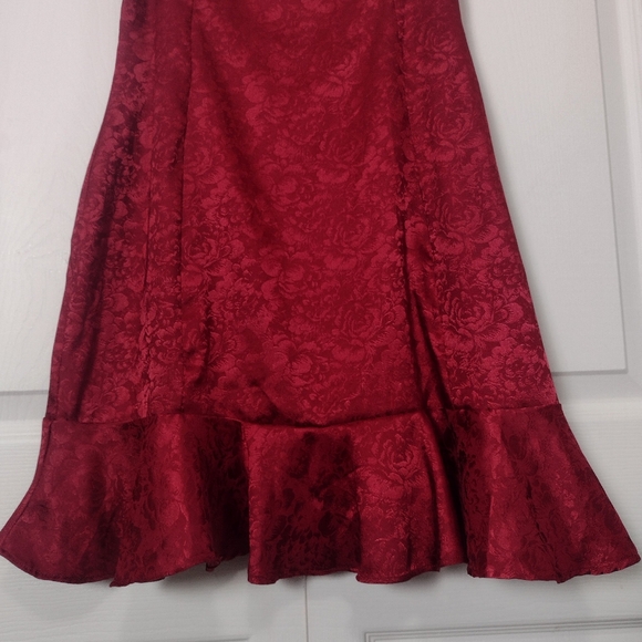 Lulus Kali Floral Satin Ruffle Mini Slip Dress Burgundy Red Size S - Picture 6 of 13